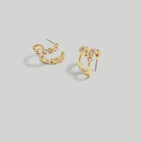 Madewell Tennis Collection Bezel Set Crystal Double Hoop Earrings/NWT - Picture 1 of 5